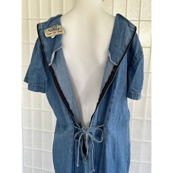 Tickets Clothing Vintage Embroidered Denim‎ Back Zip Maxi Dress Women’s Size 18T - Picture 8 of 14